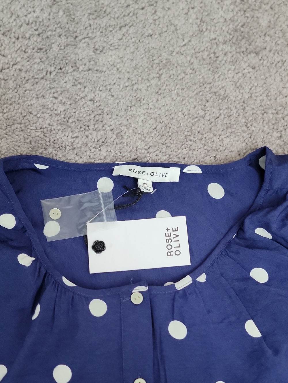 Rose & Olive Polka Dot Blouse in Blue & White Size 2x NWT - Picture 3 of 10